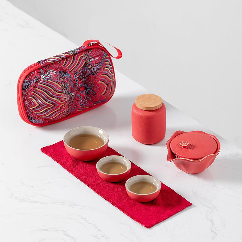 便携式旅行茶具小套装一壶两杯粗陶瓷快客杯户外家用泡茶器壶礼品