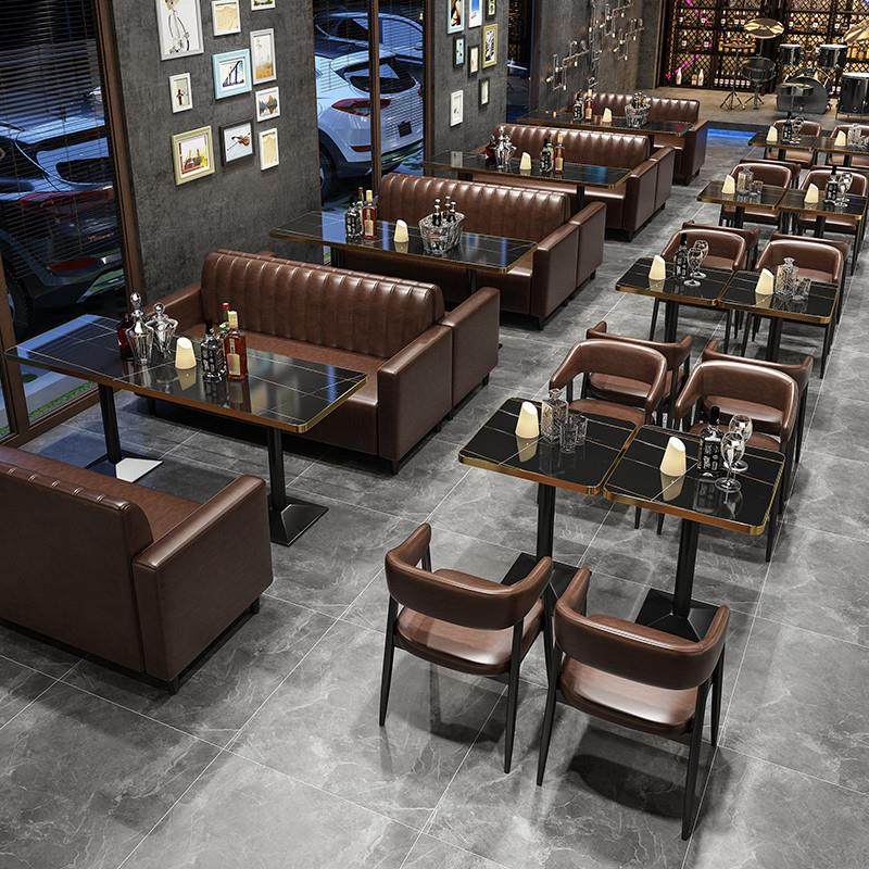 奶茶店沙发桌椅组合西餐厅咖啡馆甜品清酒吧烧烤火锅店双人皮卡座