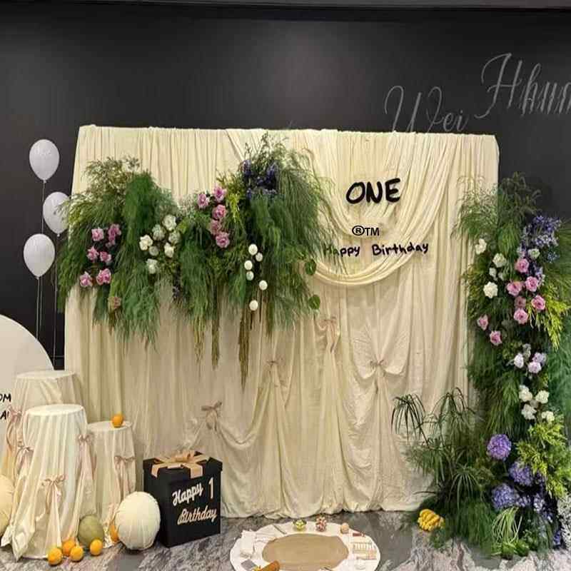 新款原生布舞台背景挂布复古奶油风婚庆布幔婚礼周岁生日甜品桌布