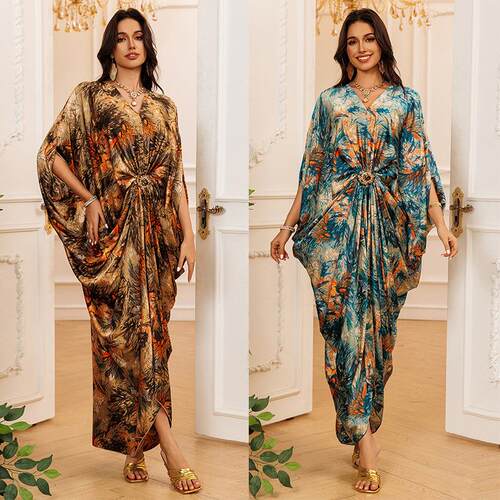Splicing printed long skirt pullover dress