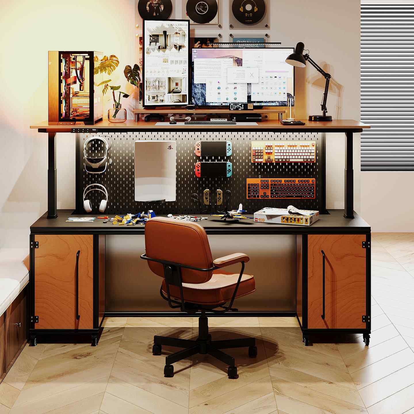 铝型材电动升降电脑桌学习桌可移动双层电竞游戏办公桌直播工作台