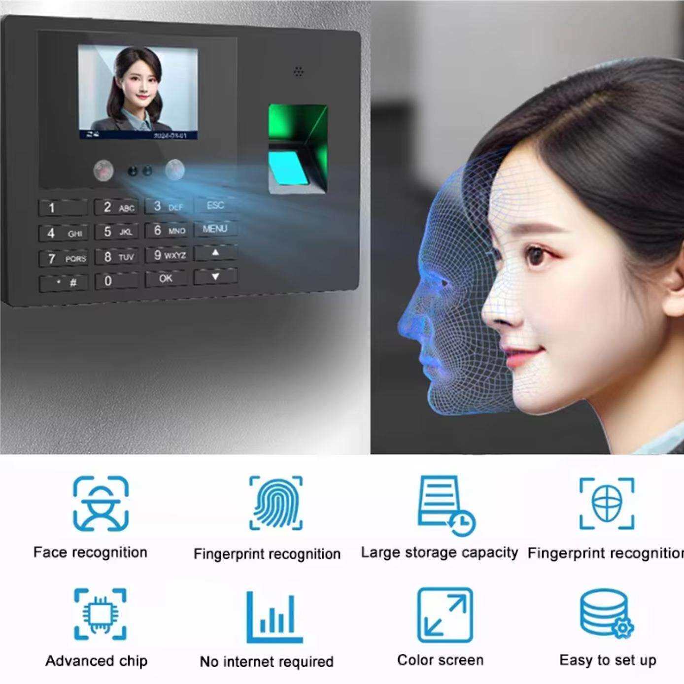 H100员工打卡考勤机人脸识别打卡机考勒机指纹打勤卡面部刷卡机