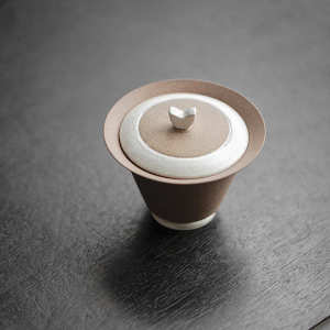 宜室茶话 老岩泥手工鎏银盖碗 功夫茶具复古禅意陶瓷家用主泡茶碗