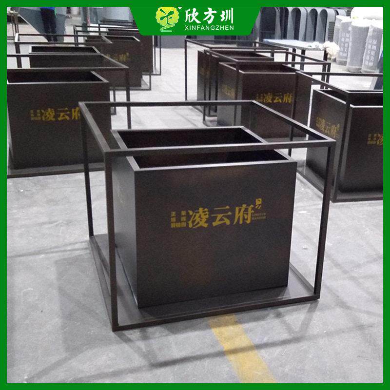 大型户外物业小区艺花箱组合不锈钢种植花盆景观街道路边花架
