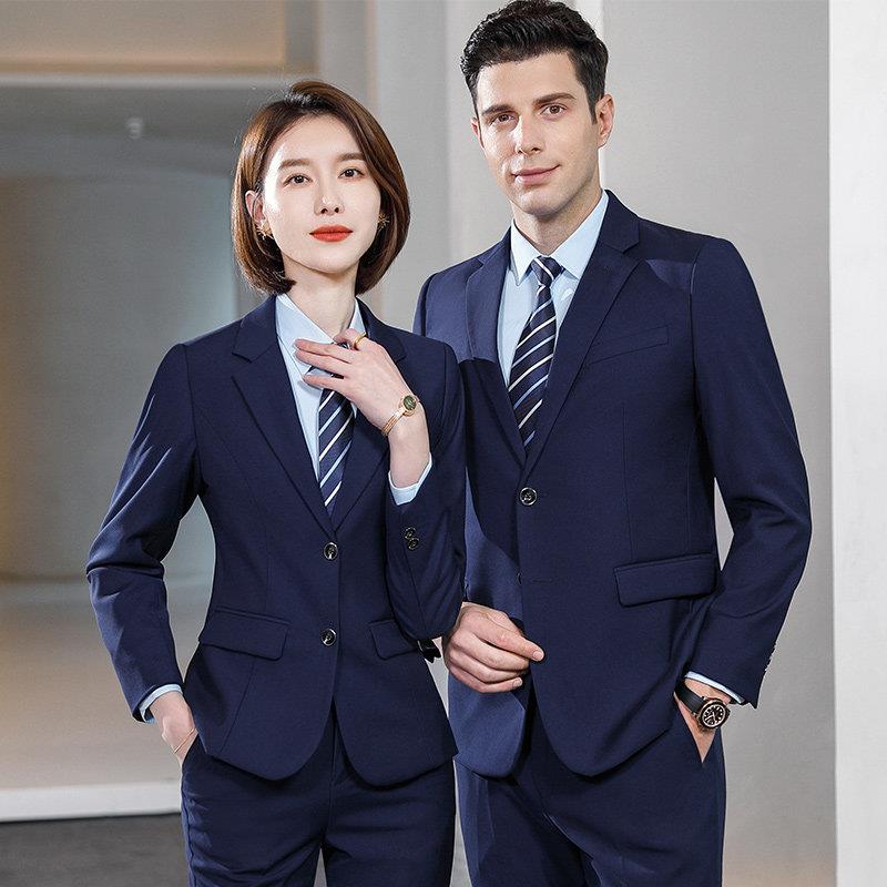 藏青西装套装男女职业正装4S店房地产教师工装西服套装销售工作服