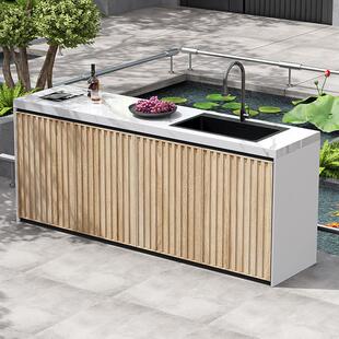 户外阳台铝合金格栅门花园庭院岩板防水洗手盆收纳柜水槽一体定制