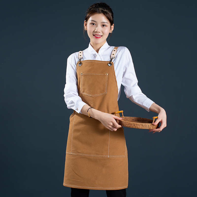 加厚帆布围裙logo美发咖啡师奶茶店男服务员工作服女牛仔家用厨房