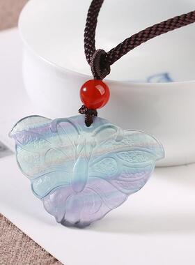 2026热卖 天然五彩莹石蝴蝶吊坠 七彩梦幻水晶饰品女款项链