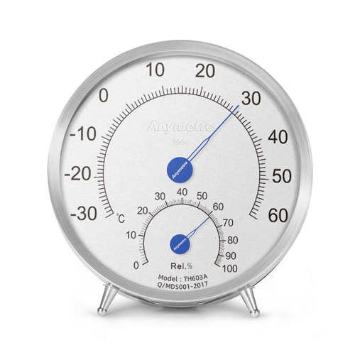 美德时TH603A高精度工业温湿度计 不锈钢家用室内温湿度计带支架