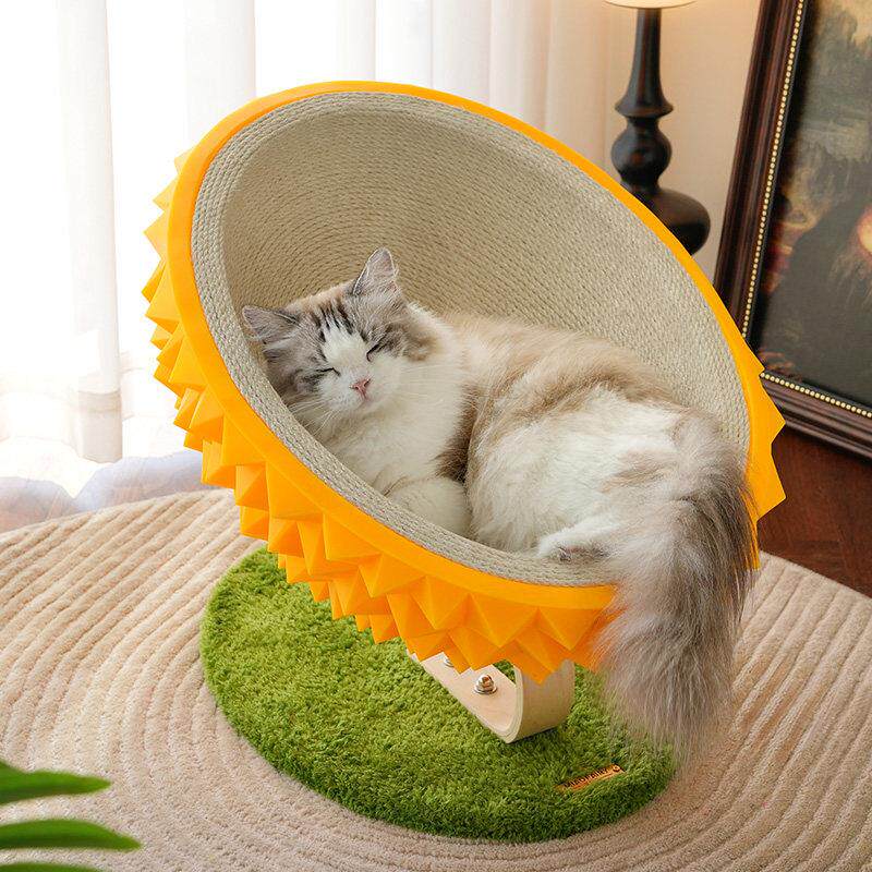 剑麻猫窝猫抓板一体创意榴莲加大号宠物床四季通用猫咪沙发躺椅窝