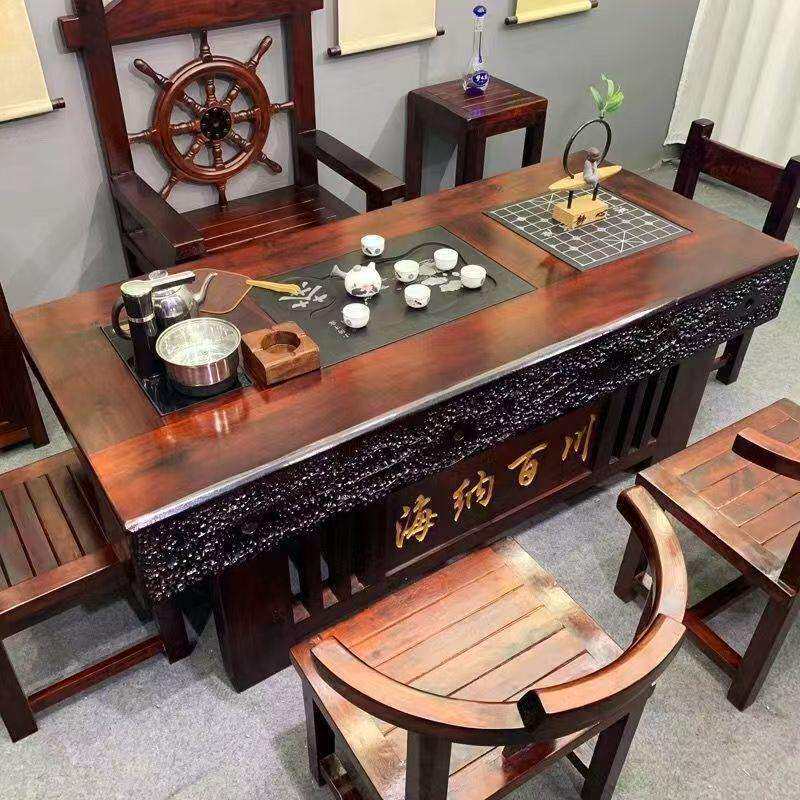 老船木茶桌椅组合茶台实木茶桌茶具套装一体办公室家用桌子豪华