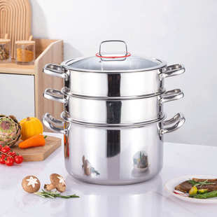 商用30cm汤蒸锅家用厨房316不锈钢汤锅带双层蒸格带盖礼品锅具