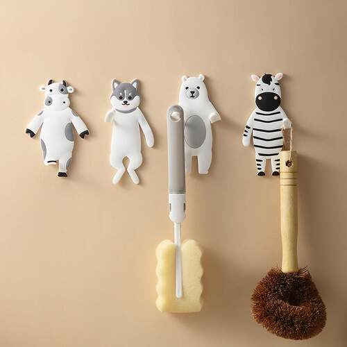 Cute cartoon animal hooks, no drilling required, bendable, c