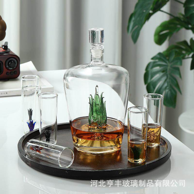 工艺酒瓶高硼硅玻璃创意龙舌兰醒酒器套装菠萝玻璃空酒瓶