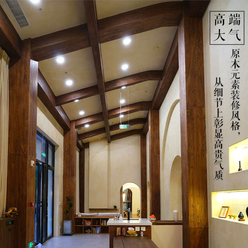 老榆木假梁实木空心梁民宿装饰板梁餐厅吊顶天花墙柱榆木方装饰梁