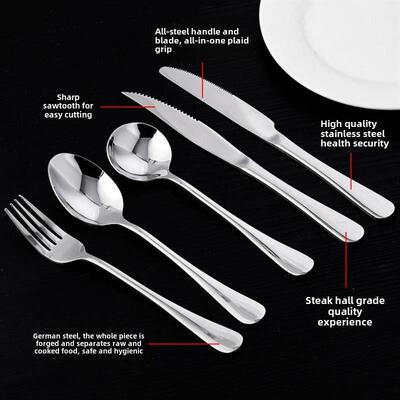 Nordic stainless steel steak knife, fork and spoon set