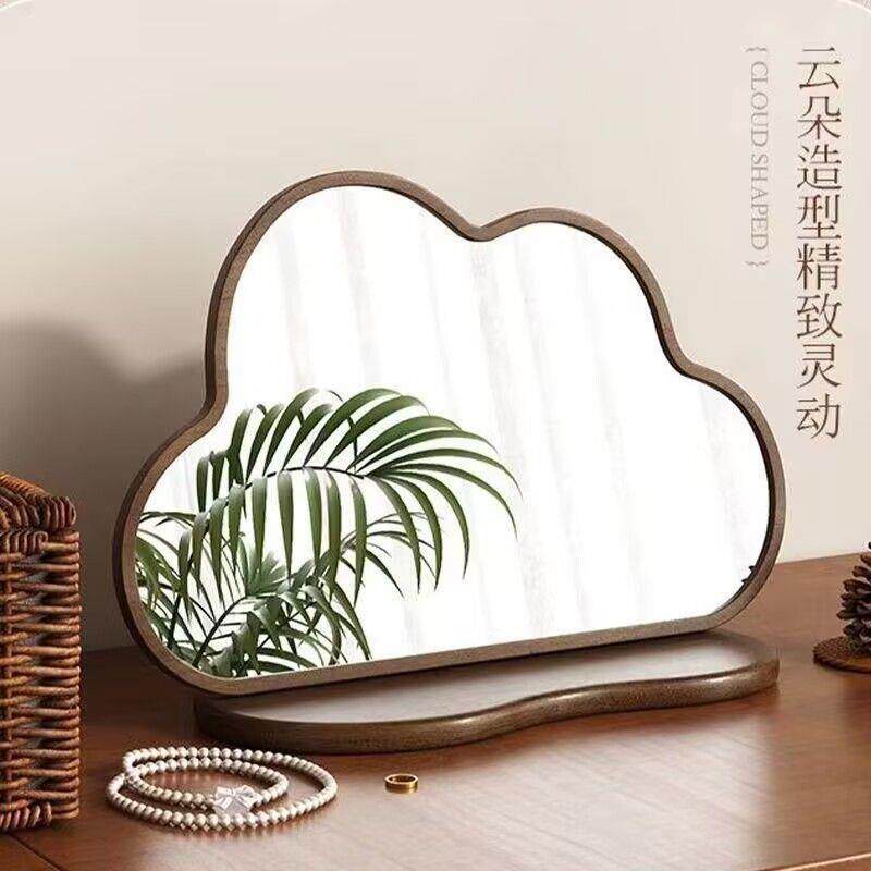 云朵中古化妆镜实木家用台式桌面卧室梳妆台镜子装饰复古风梳妆镜