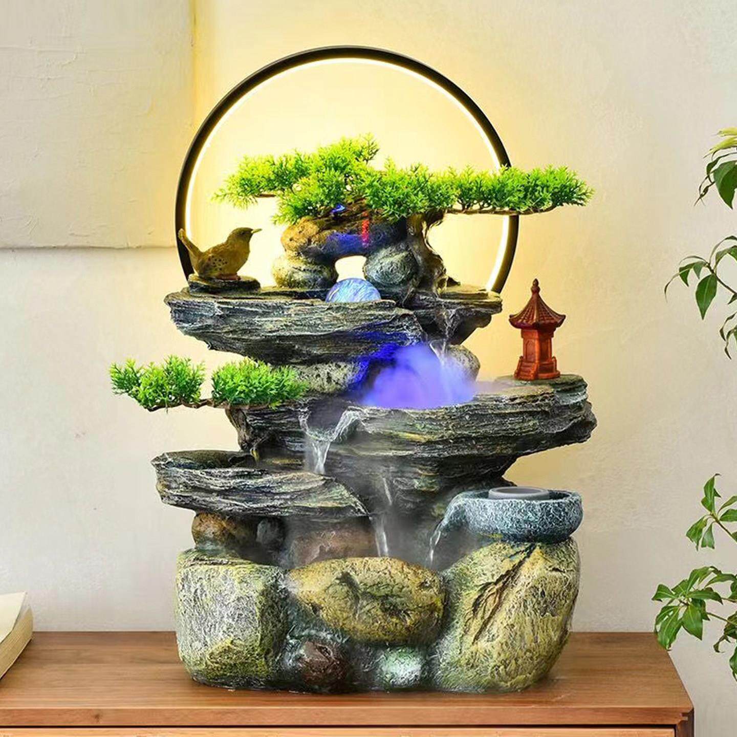假山流水喷泉摆件开业茶室收银前台桌面高山招财生财风水轮循环水