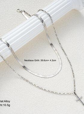 cross necklace 跨境欧美多层十字架双层项炼男女嘻哈叠戴项饰