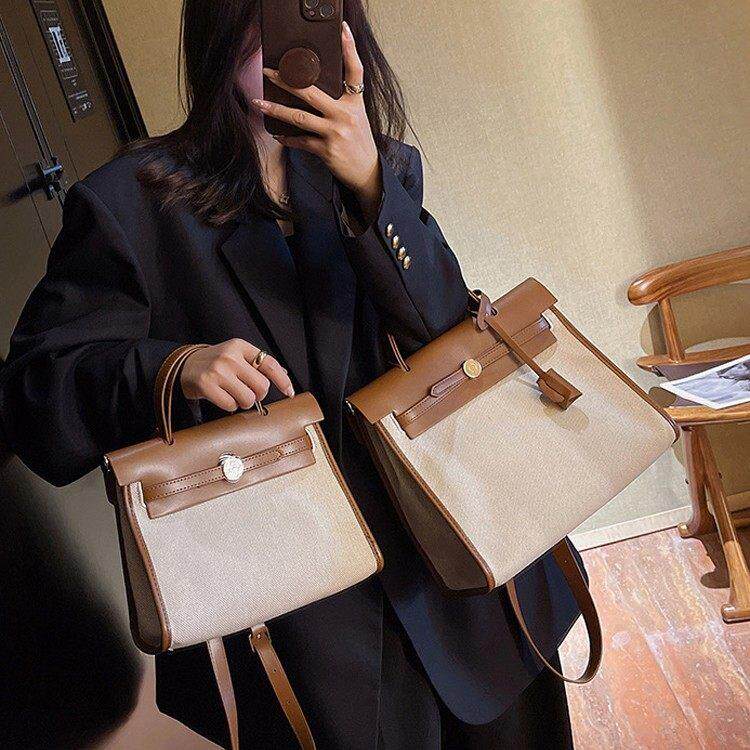 法国Mk帆布凯利包女士2025新大容量时尚多功能手提包通勤肩斜挎包