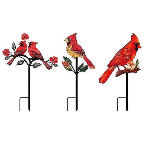 Metal Cardinalis Garden Stake Lifelike Bird Sculpture