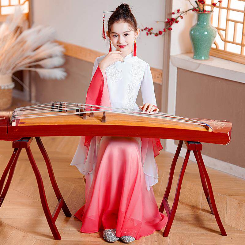 古筝演出服儿童比赛合唱艺考表演服装女童大童演奏民乐中国风夏季