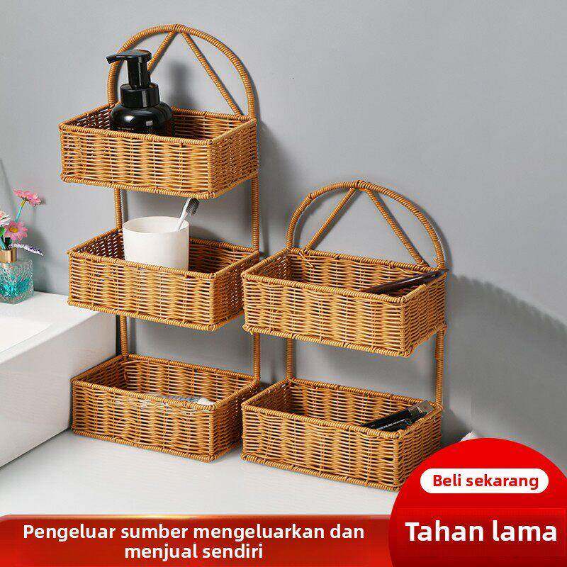 塑料藤编厨房储物架姜蒜勺筷壁挂篮卫生间浴室日用挂式整理收纳篮