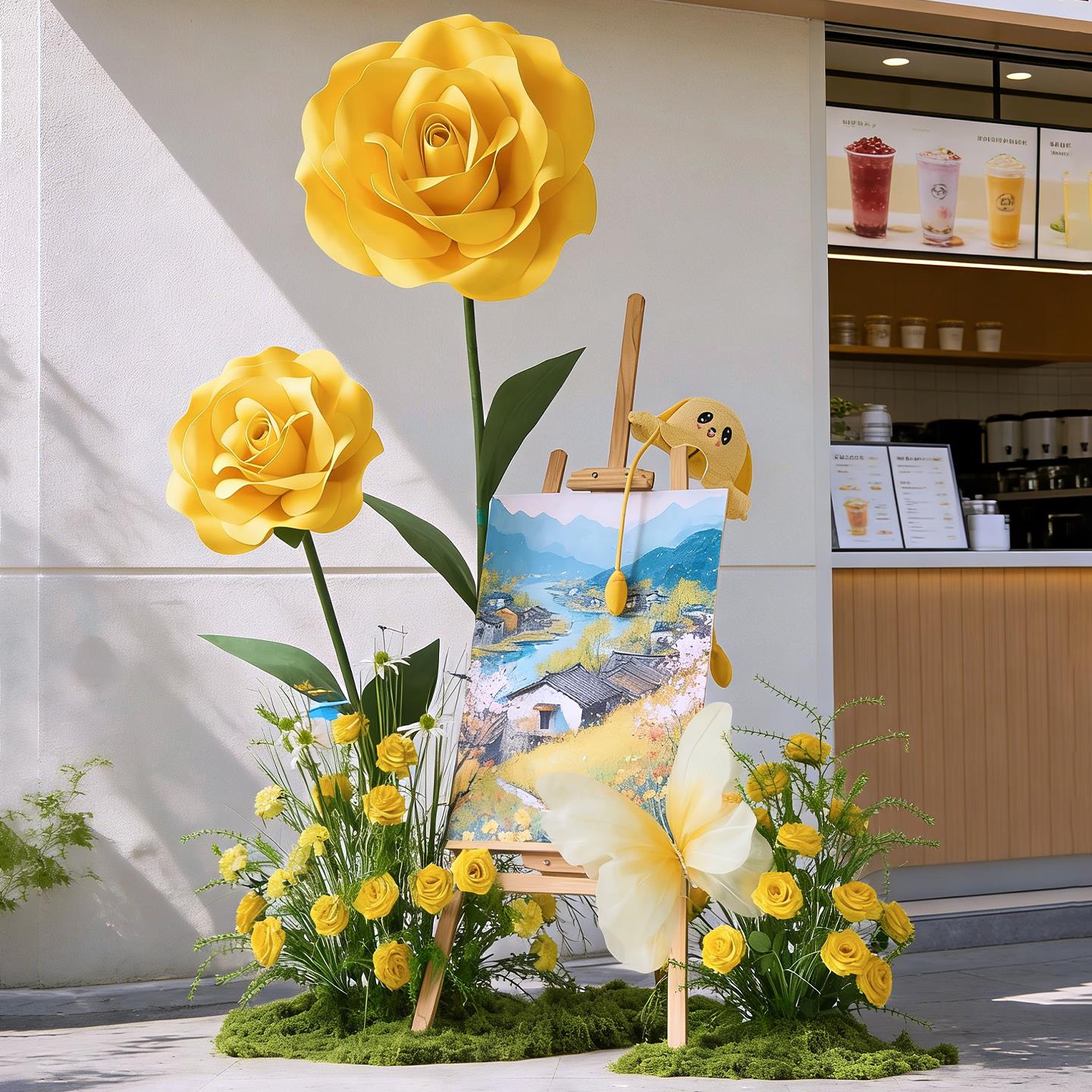 黄玫瑰花彷真花高级感逼真eva假花摆件户外网红打卡造景氛围布置