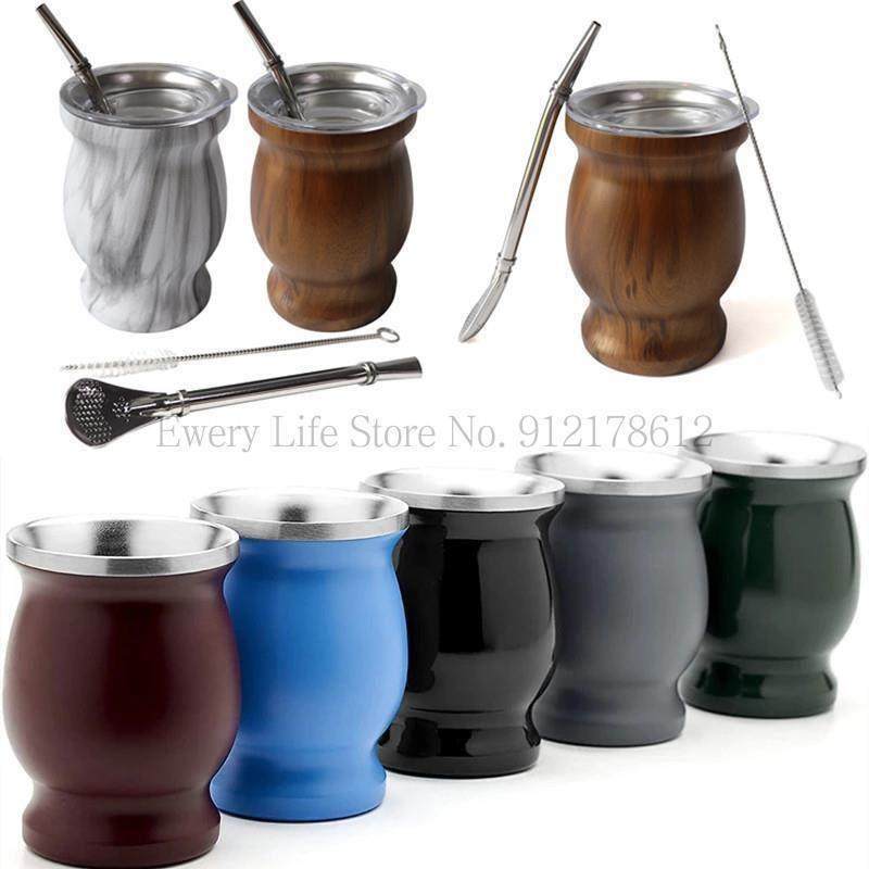 230ml Yerba Mate Gourd Tea Cup Set 12Oz Double-Wall Stainles - 实物图