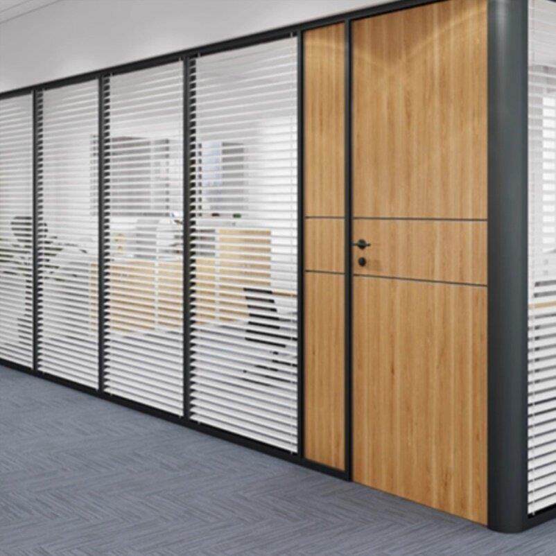 办公室玻璃隔断墙装修铝合金钢化双层百叶隔间隔音磨砂屏风高隔断