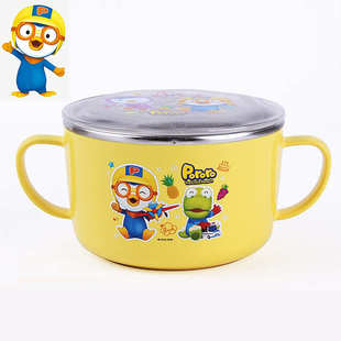 韩国进口利房儿童不锈钢大碗600ML防滑带盖啵乐乐系列 质享家