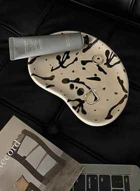 N5QJ法式饰品盘复古盘子玄关置盘不规则高脚物盘中古托首POZ伦才