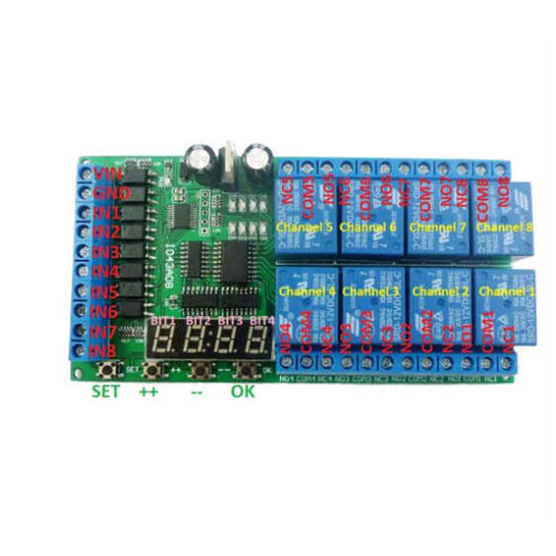 继电器8马达器led 电源管多功能延时时序12v数码路通定时道时间
