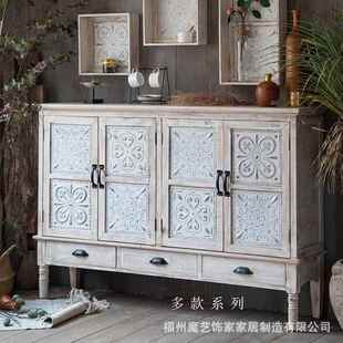 美式 饰收纳 村做物旧雕花乡厅餐边复古917客玄关柜民宿酒店卧室装