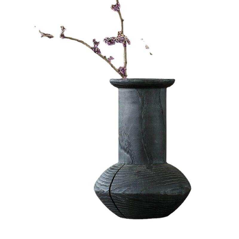 黑色长颈实木花瓶 复古做旧花插 侘寂风家居装饰品摆设批发,家居饰品,花瓶,淘宝优惠券,粉丝福利购,淘宝优惠卷