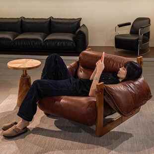 木泽西岛椅古人单人沙发椅客厅中古风皮沙发椅子休闲836懒椅实复