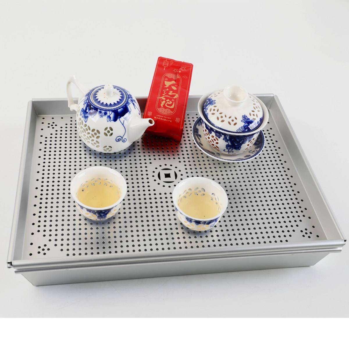 方形茶盘阳极氧化处理电镀银色现代茶盘10寸12寸沥水喝茶户外露营