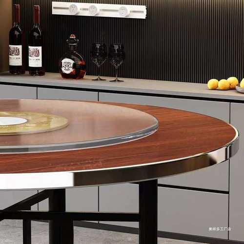 加厚实木圆桌火锅餐桌酒店圆桌组合玻璃转盘餐桌食堂饭桌乡村家用