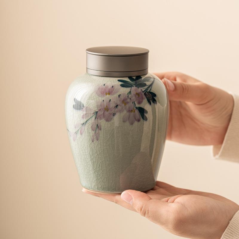 冰片釉纯手绘23JS0504你茶叶罐陶瓷家用密潮封罐迷罐便携防储茶花