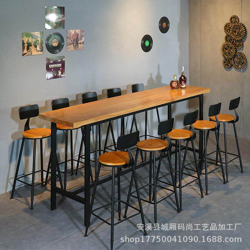 工业风吧台桌椅组合酒吧台靠墙高脚桌实木吧台桌家用简约长条桌子