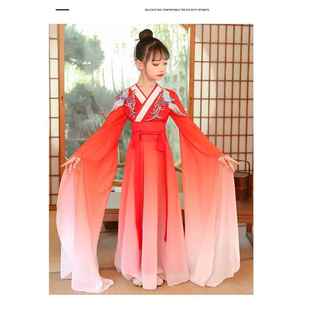 高档女童飘童逸水袖 演出服童中国风长笛表演服儿中大古筝比女赛·