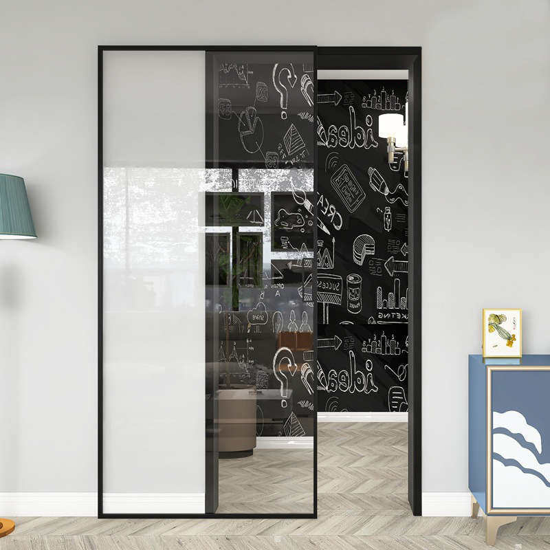 极简框幽灵门隐形轨道铝合金玻璃极窄边无轨推拉门厨房移门隔断门