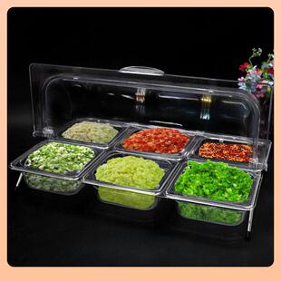 透TMG明格咸菜配菜调料台多菜凉小菜分格展示盒塑料翻盖保鲜六盒