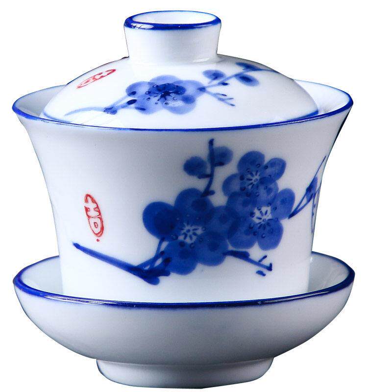 釉下彩功夫茶小盖碗60ml  白瓷超小迷你一人青花荷花潮汕茶具茶碗