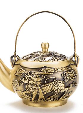 黄铜复古qlsth001中式麒麟手提壶摆家用客厅意泡壶创装饰茶金属工