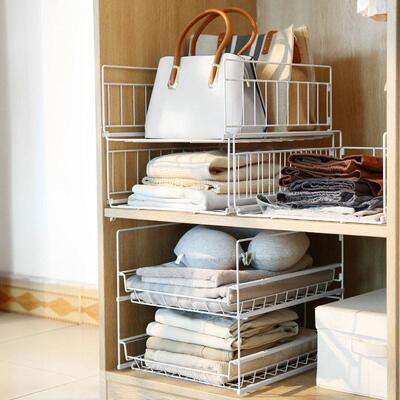 衣柜收纳篮家用抽屉式衣服整理架衣柜分层收纳层架多层可叠加置物