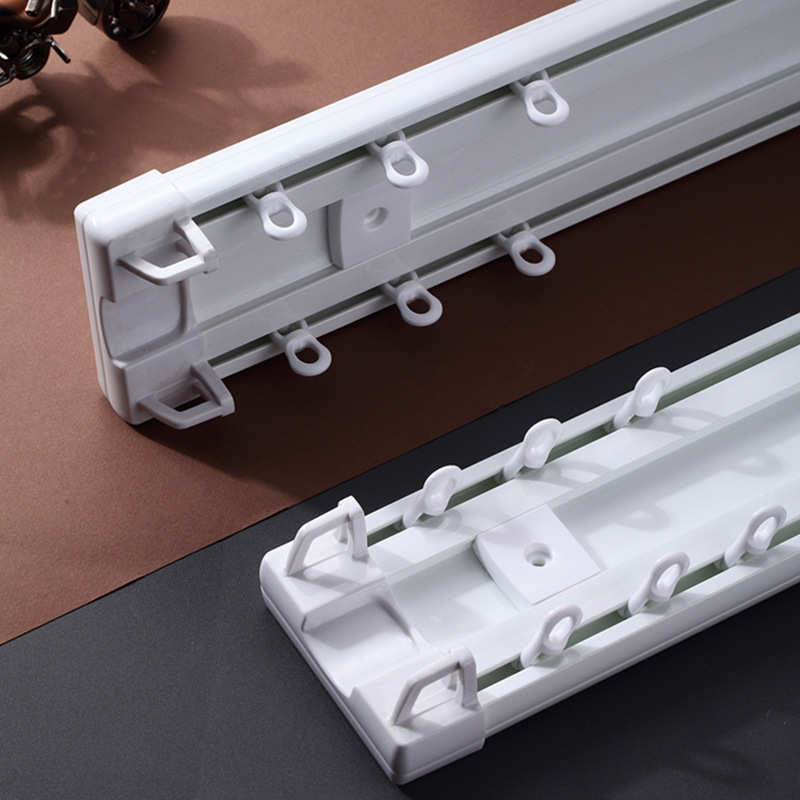 律动塑钢连体式窗帘轨道双轨静音顶装单轨滑轮滑轨窗帘盒侧装导轨