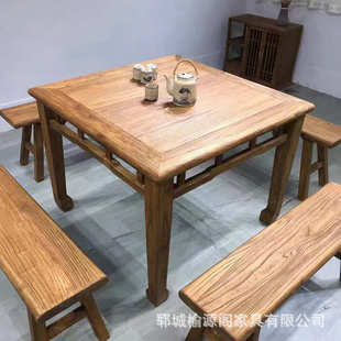 老式 复古实木八仙桌中国风长条凳餐桌正方形中式 桌子家用吃饭桌子