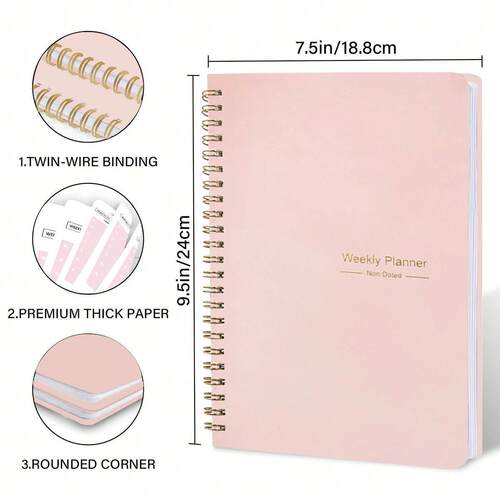 2025 A5 Weekly Planner Notebook for 52 Weeks Spiral Agenda D