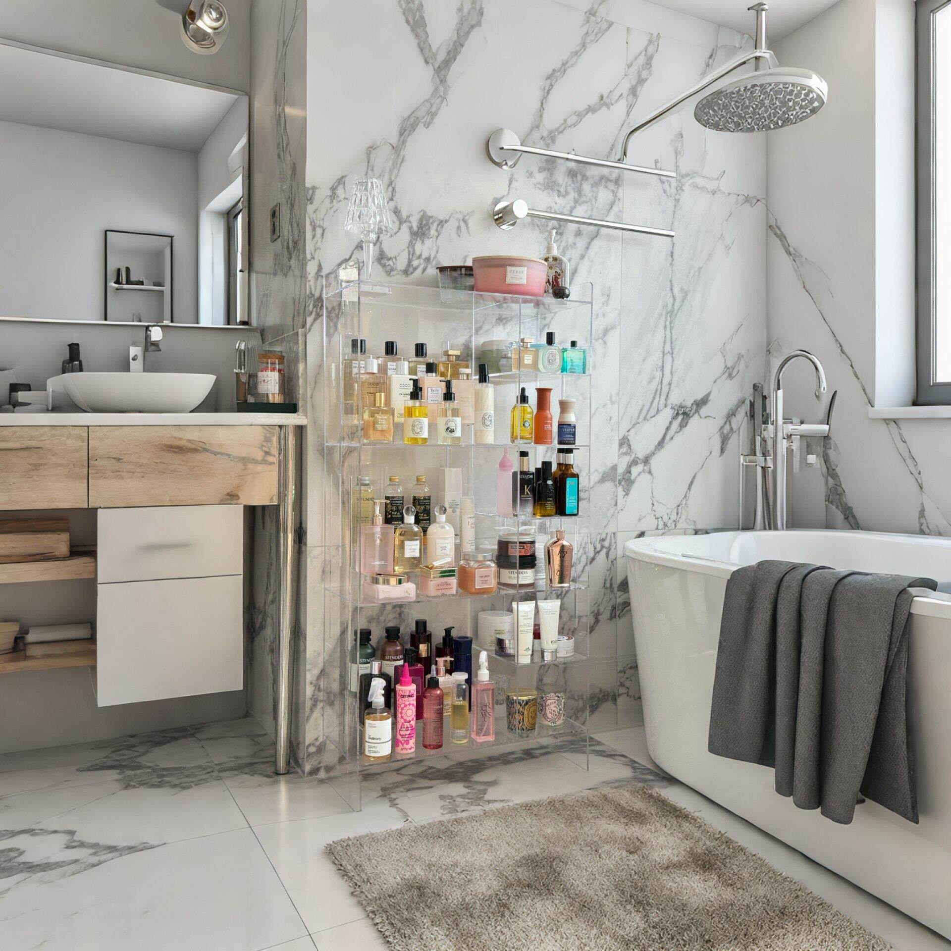 压克力化妆室置物架多层落地厕所浴室架洗漱台化妆品桌护肤收纳层